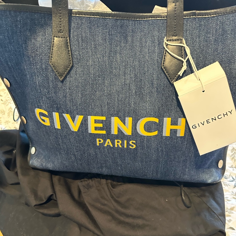Givenchy Blue Denim Tote with Yellow Logo